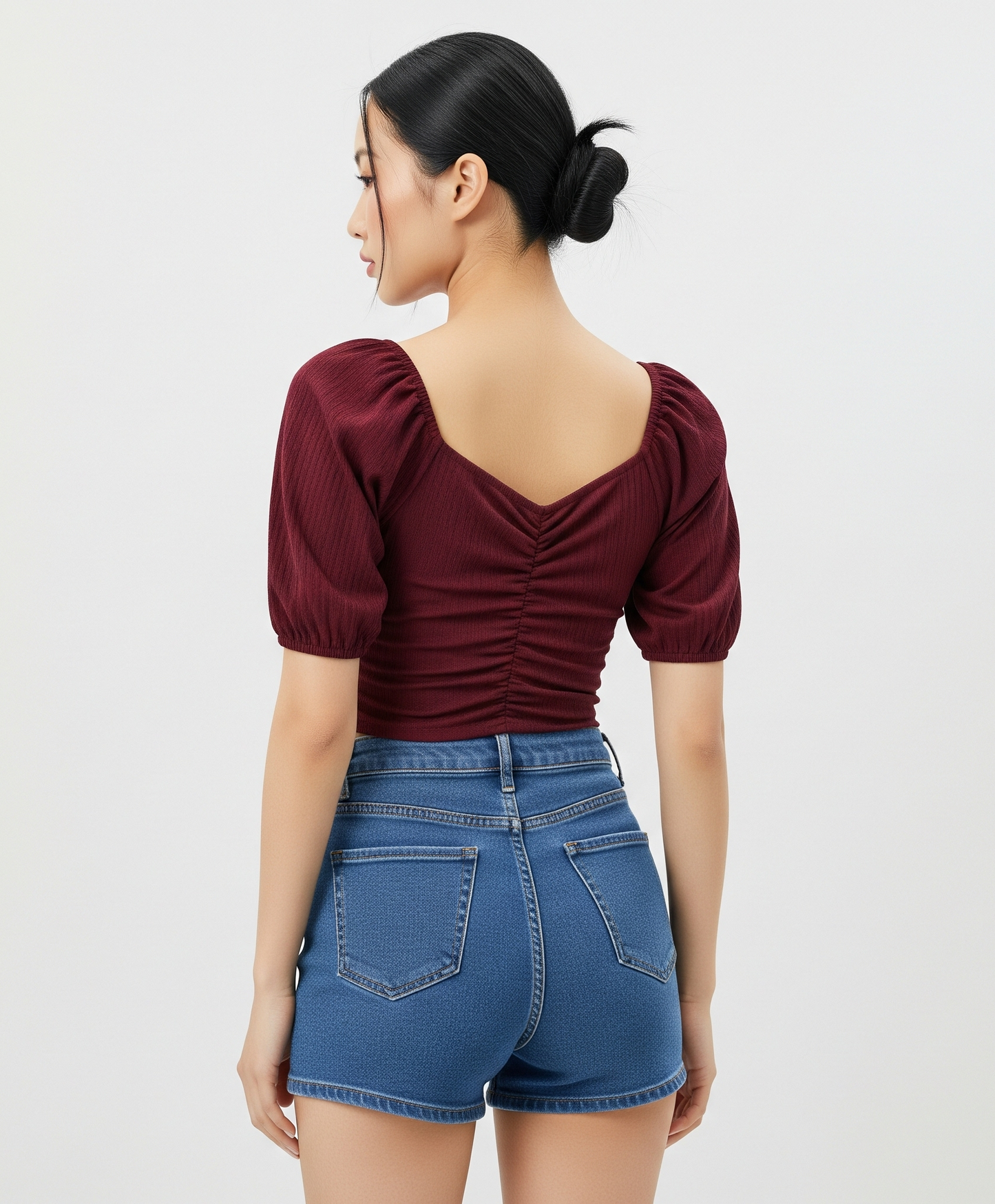 MAROON PUFF SLEEVE SWEETHEART TOP