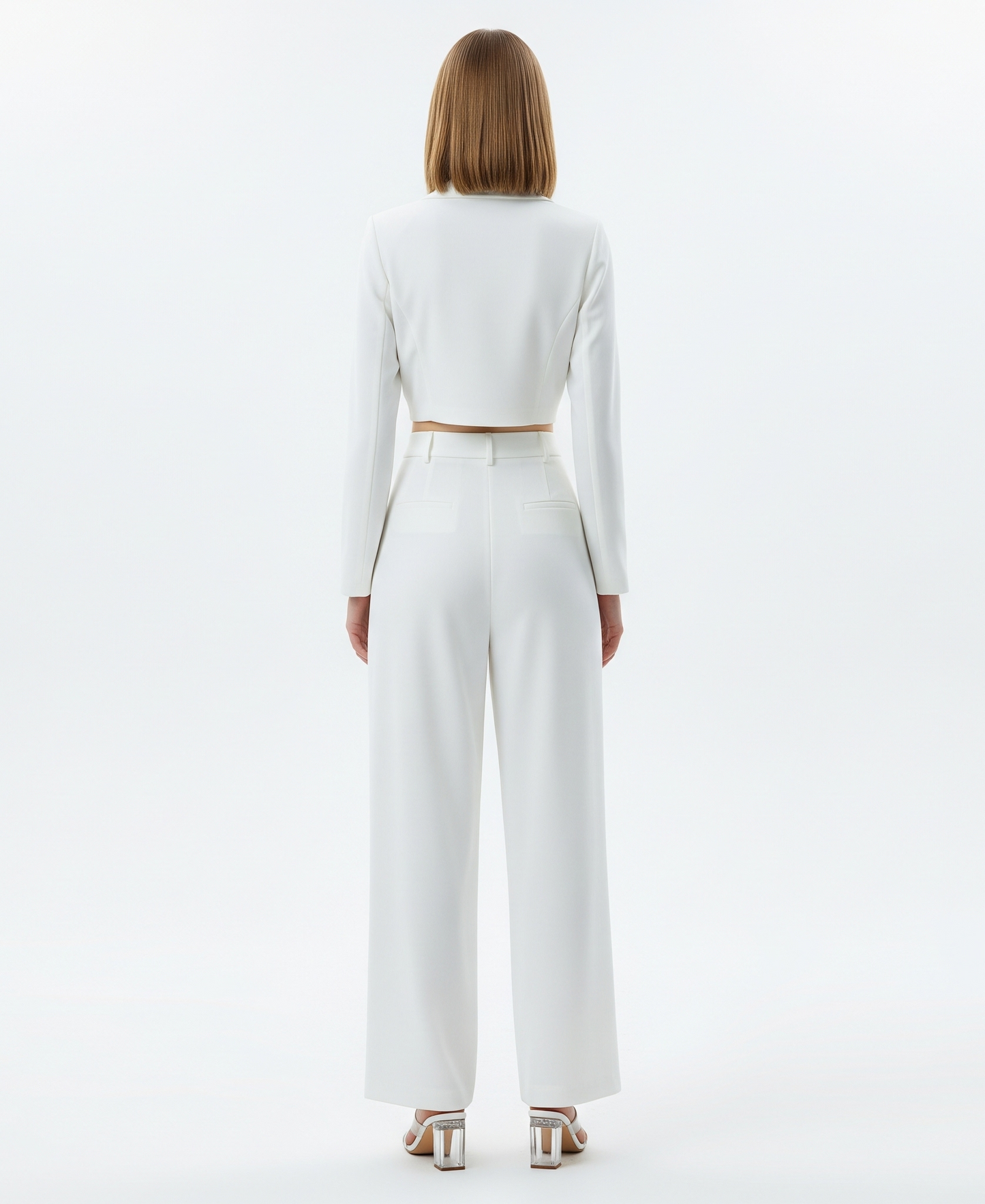 WHITE CROPPED BLAZER AND WIDE-LEG TROUSER SET