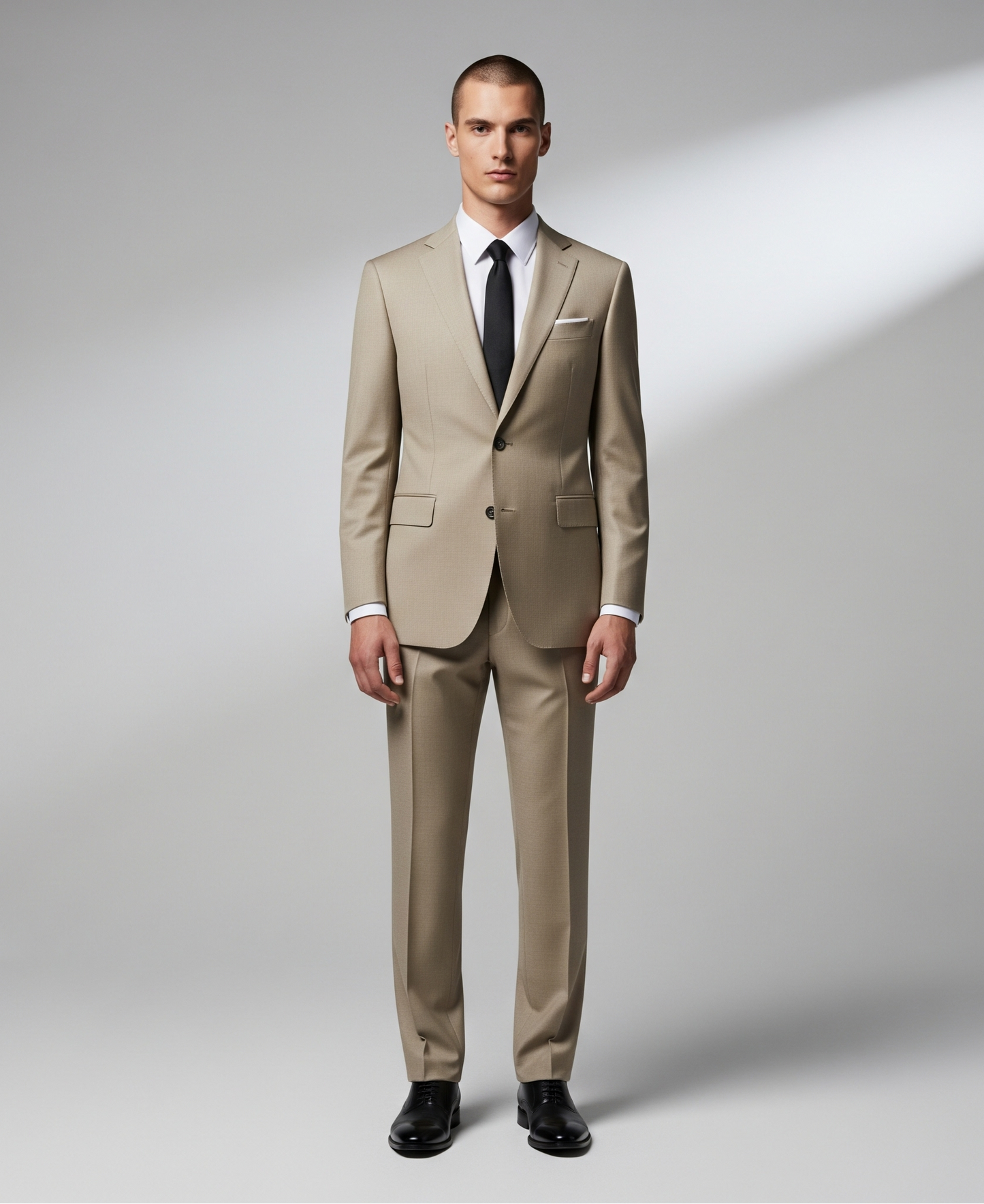 BEIGE THREE PIECE TAILORED SUIT