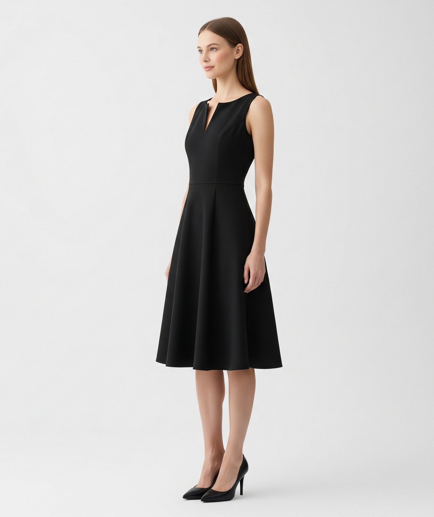 BLACK SLEEVELESS FIT-AND-FLARE DRESS