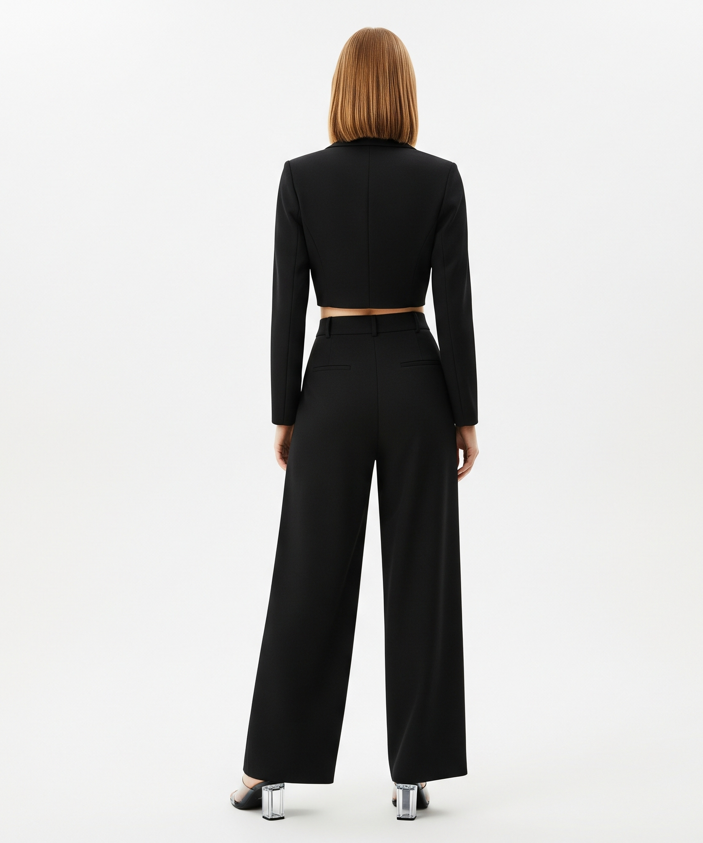 BLACK CROPPED BLAZER AND WIDE-LEG TROUSER SET