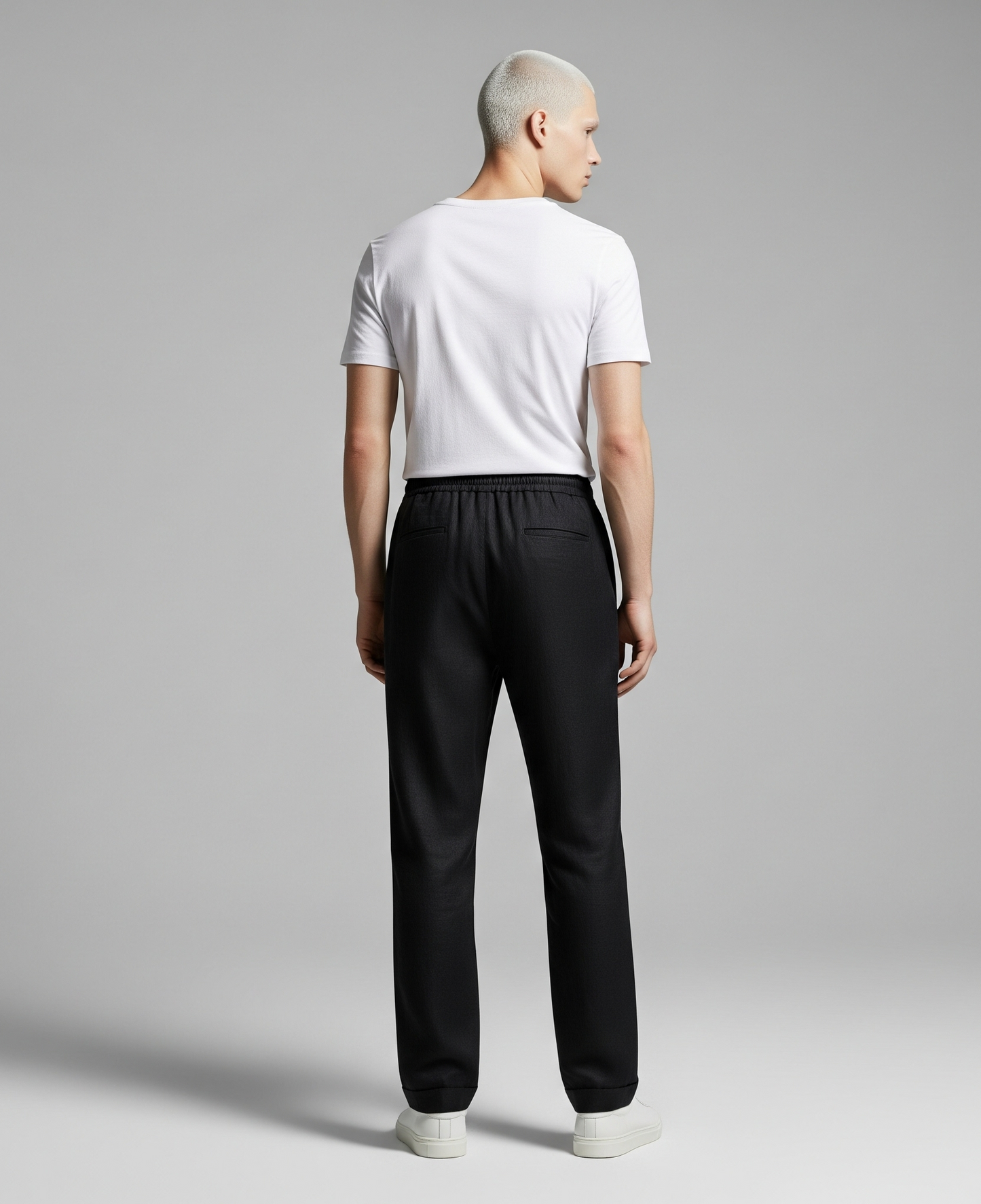 DRAWSTRING BLACK LINEN TROUSERS
