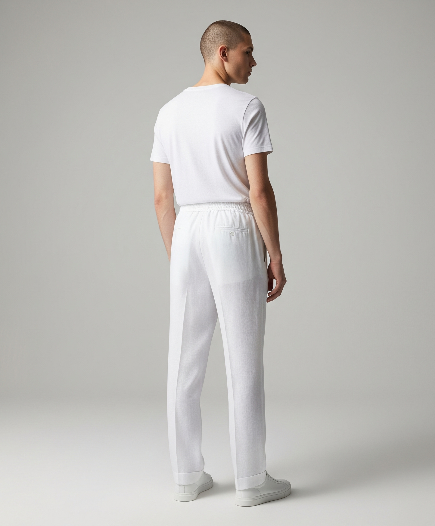 DRAWSTRING WHITE LINEN TROUSERS