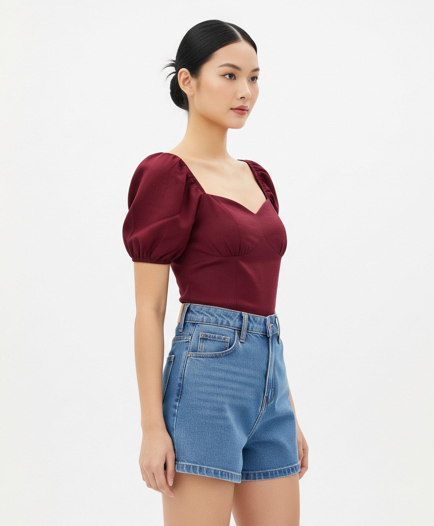 MAROON PUFF SLEEVE SWEETHEART TOP