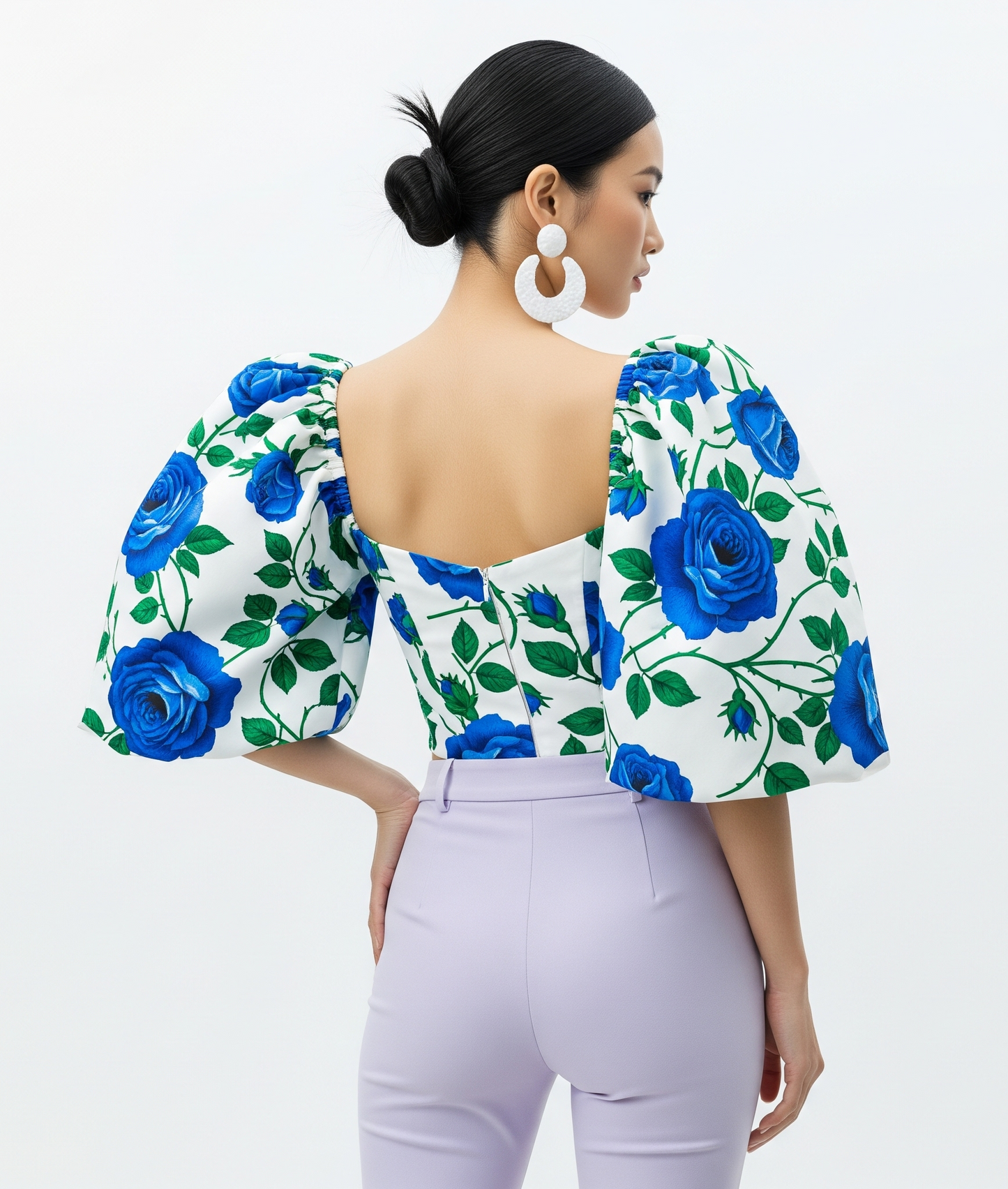 BLUE ROSE PUFF SLEEVE TOP
