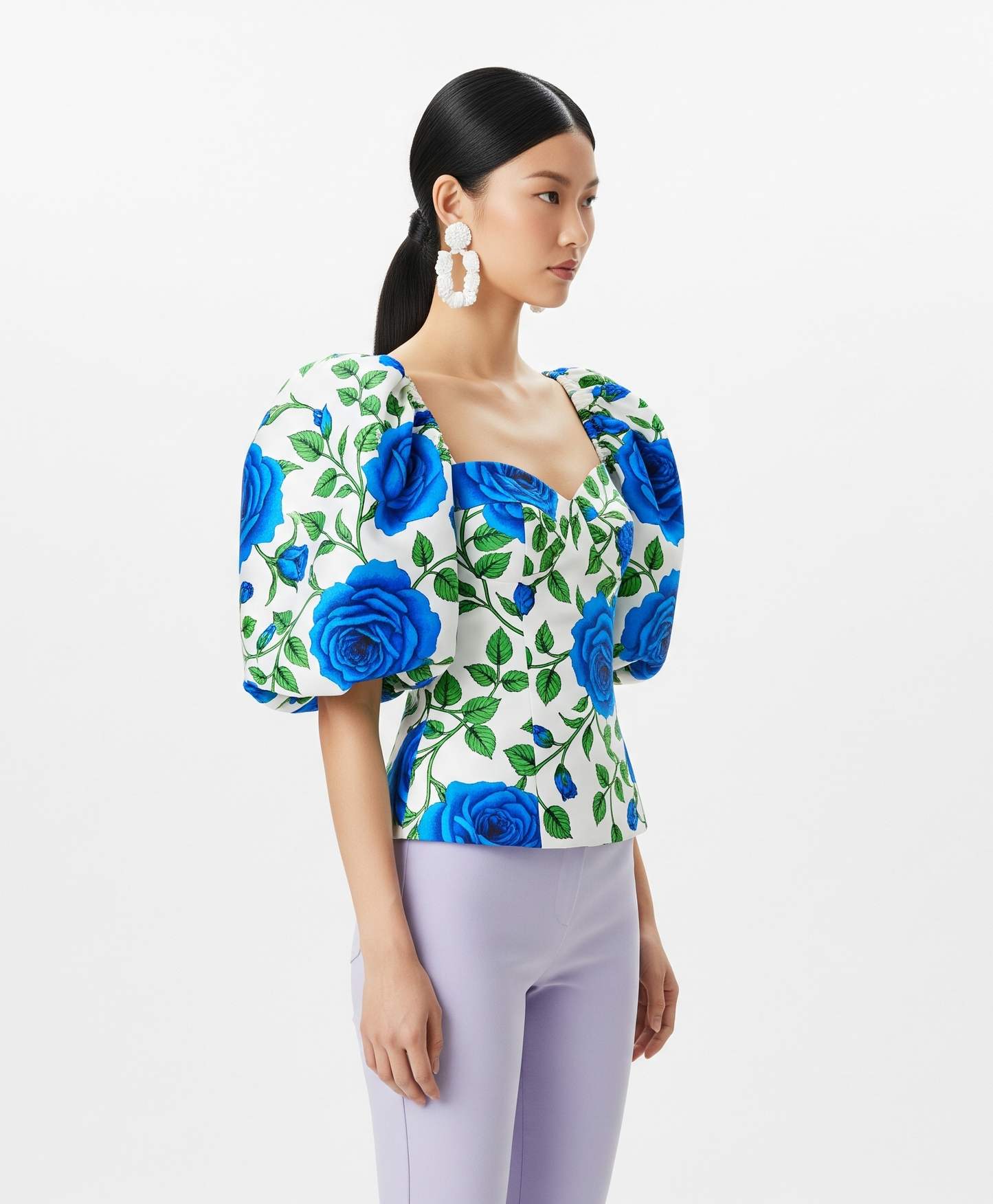 BLUE ROSE PUFF SLEEVE TOP