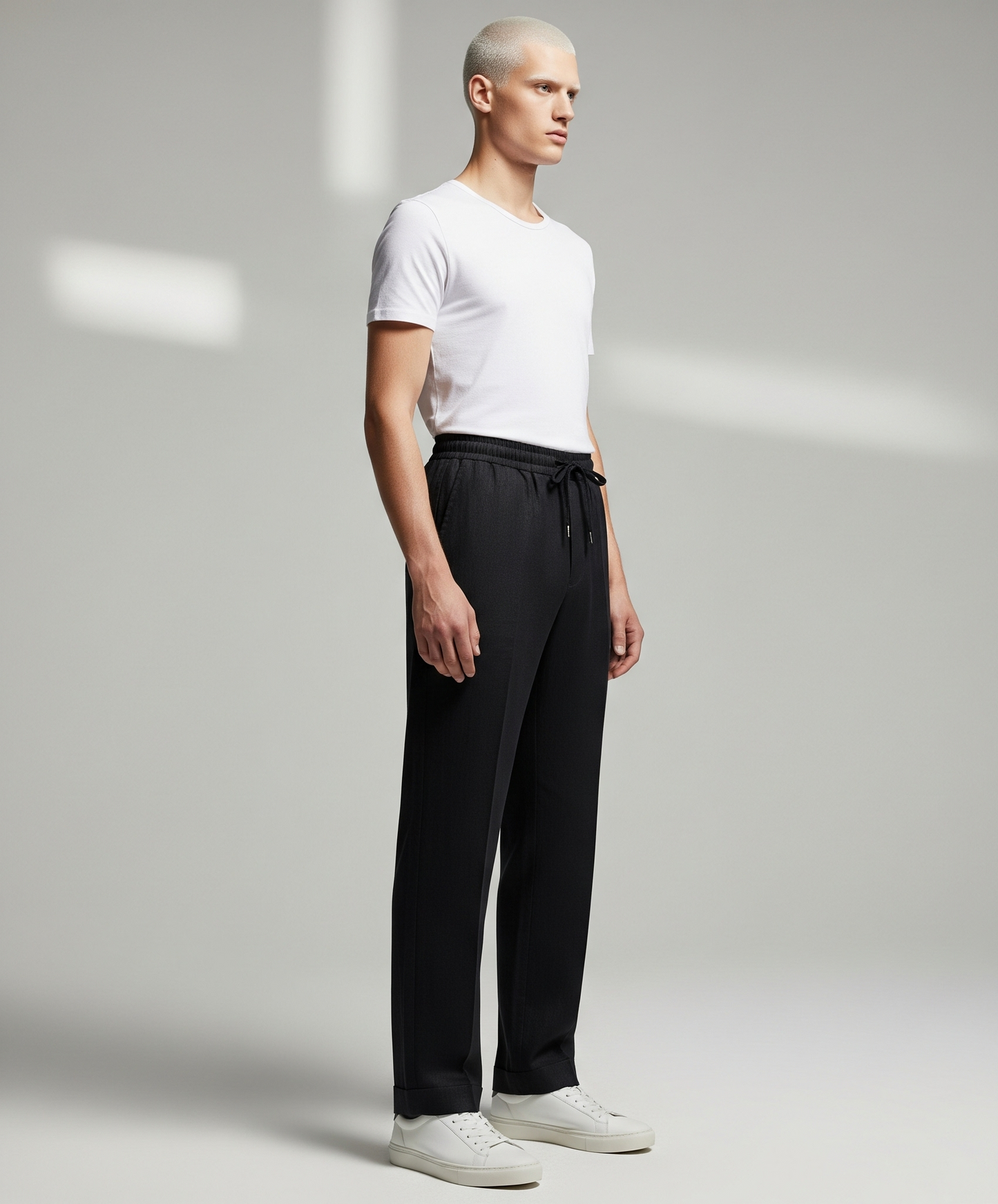 DRAWSTRING BLACK LINEN TROUSERS