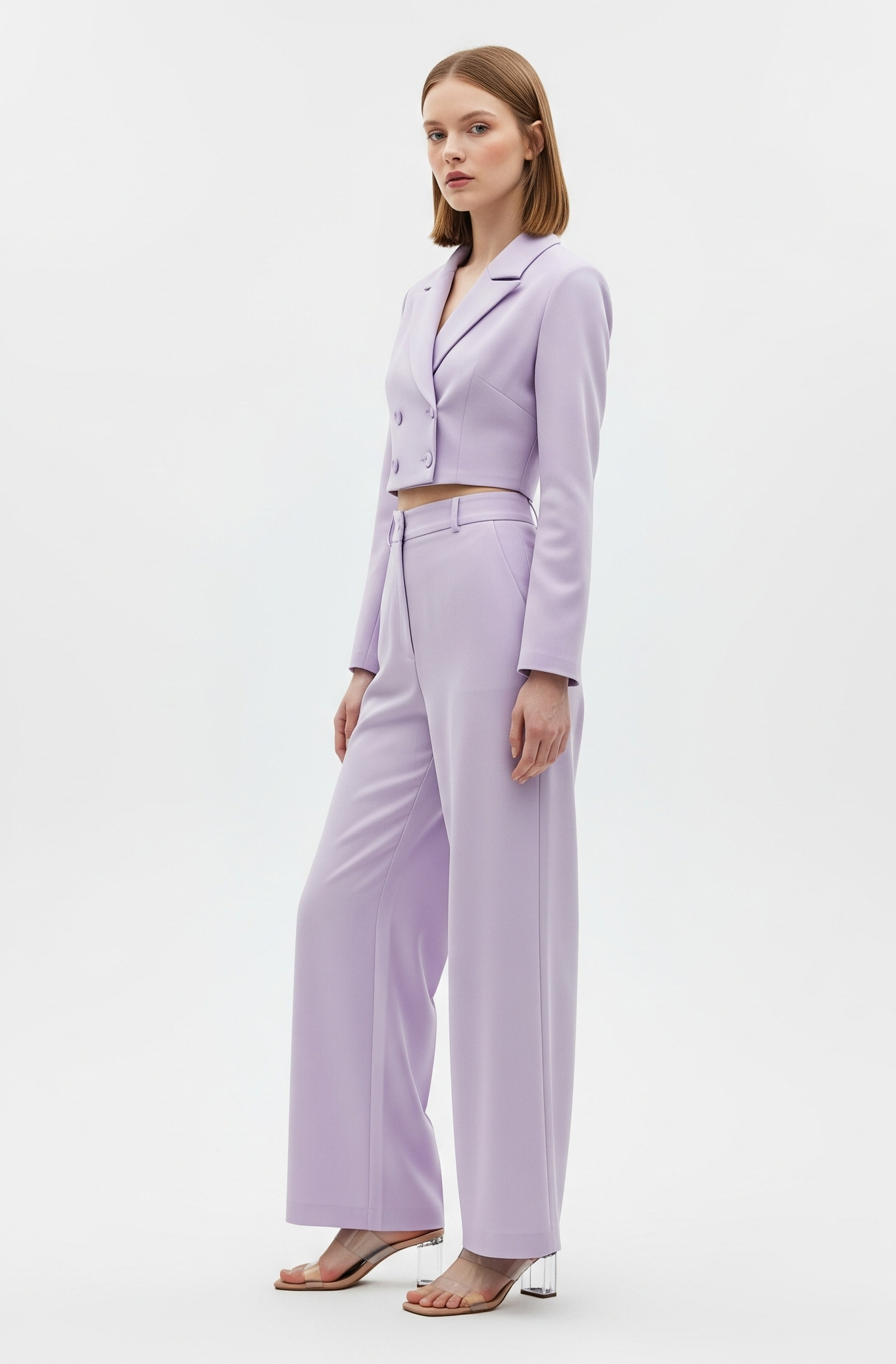 LILAC CROPPED BLAZER AND WIDE-LEG TROUSER SET