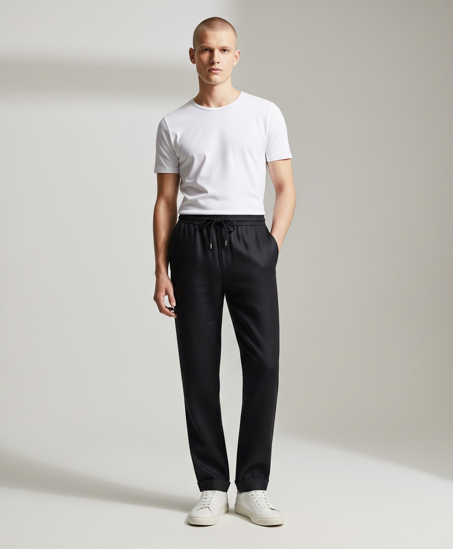 DRAWSTRING BLACK LINEN TROUSERS