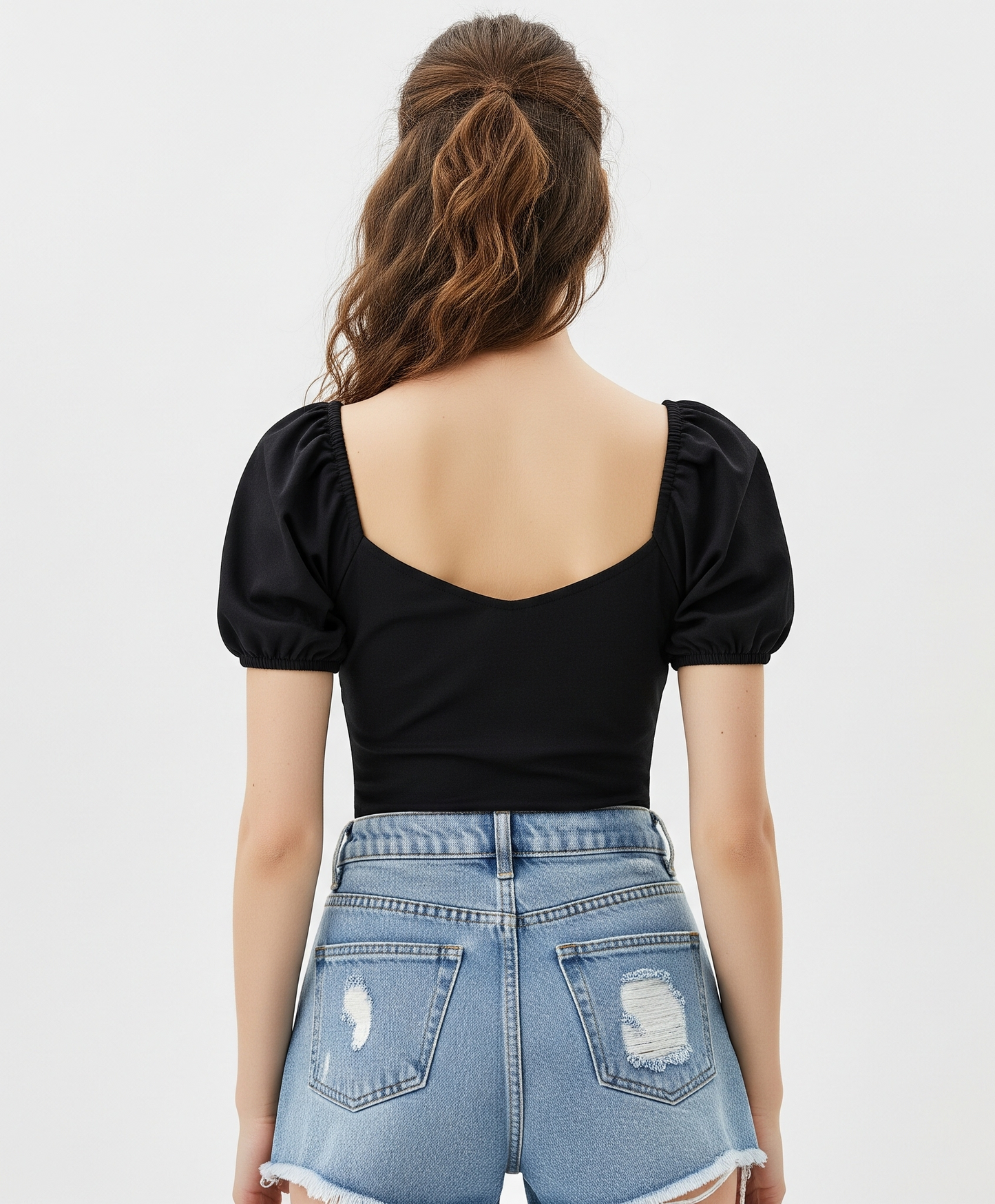 BLACK PUFF SLEEVE SWEETHEART TOP