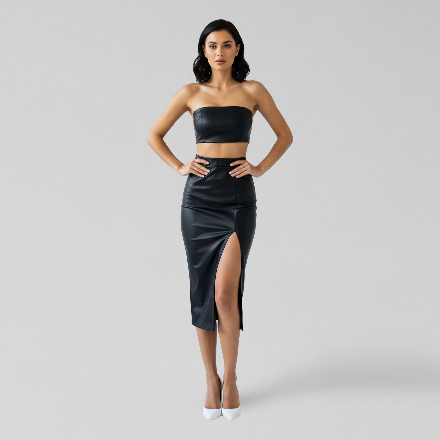 BLACK FAUX LEATHER SKIRT