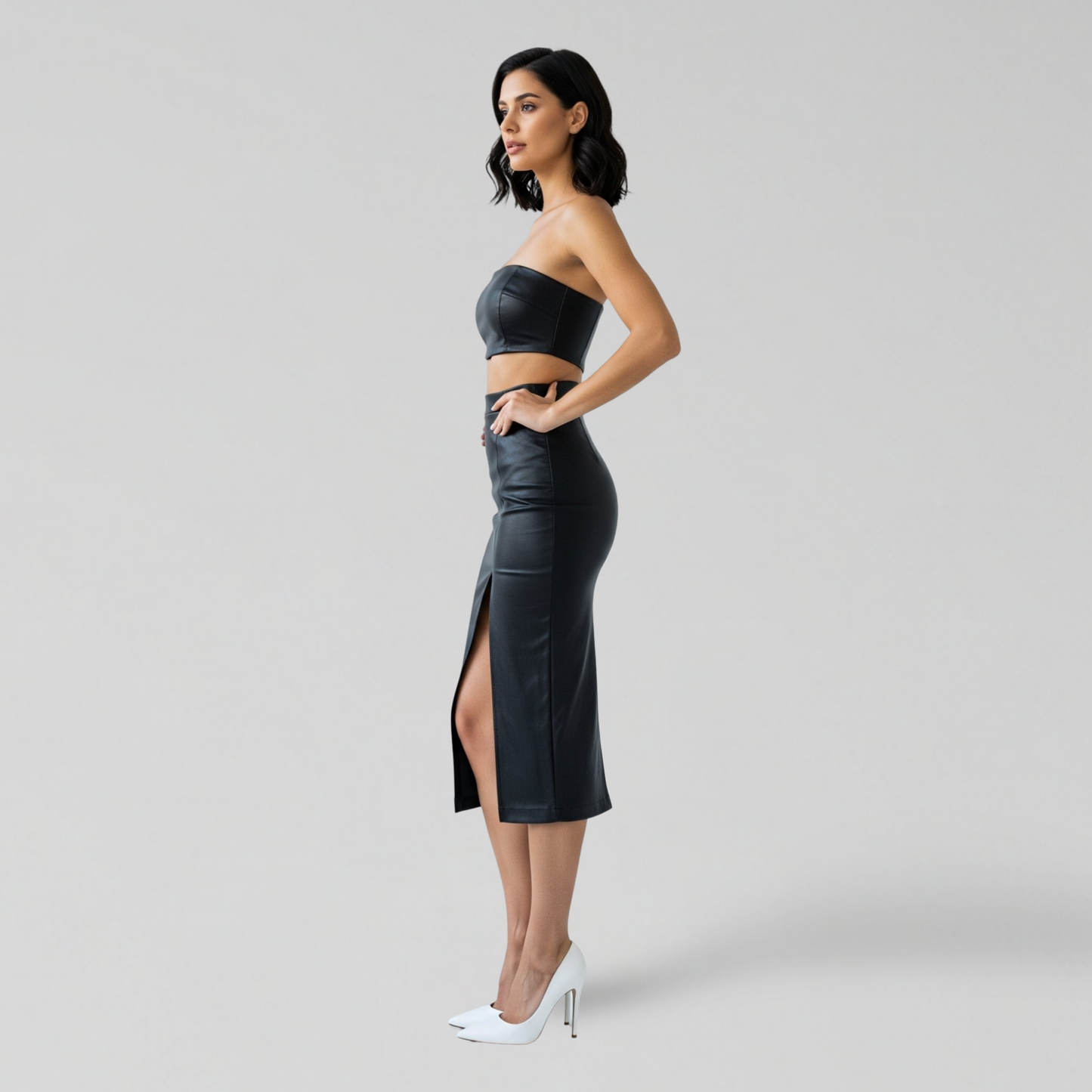 BLACK FAUX LEATHER SKIRT