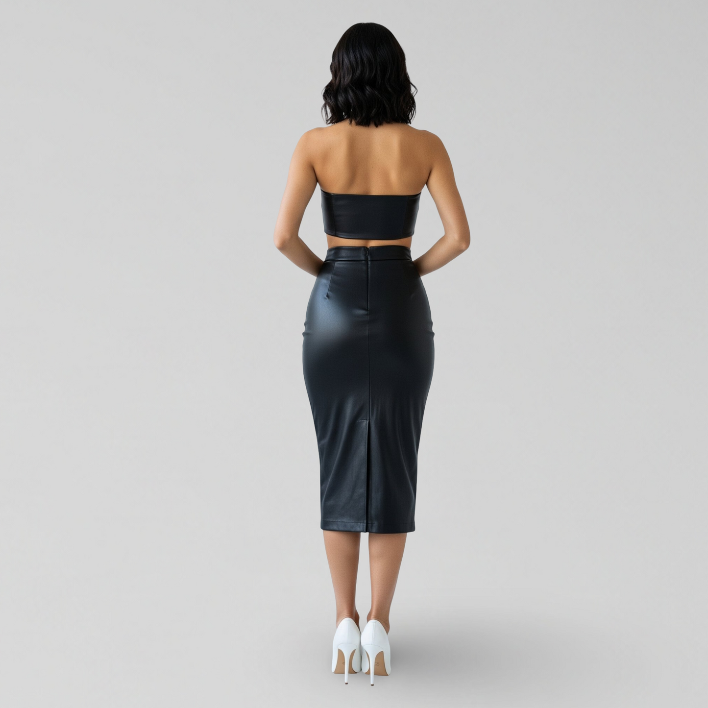 BLACK FAUX LEATHER SKIRT