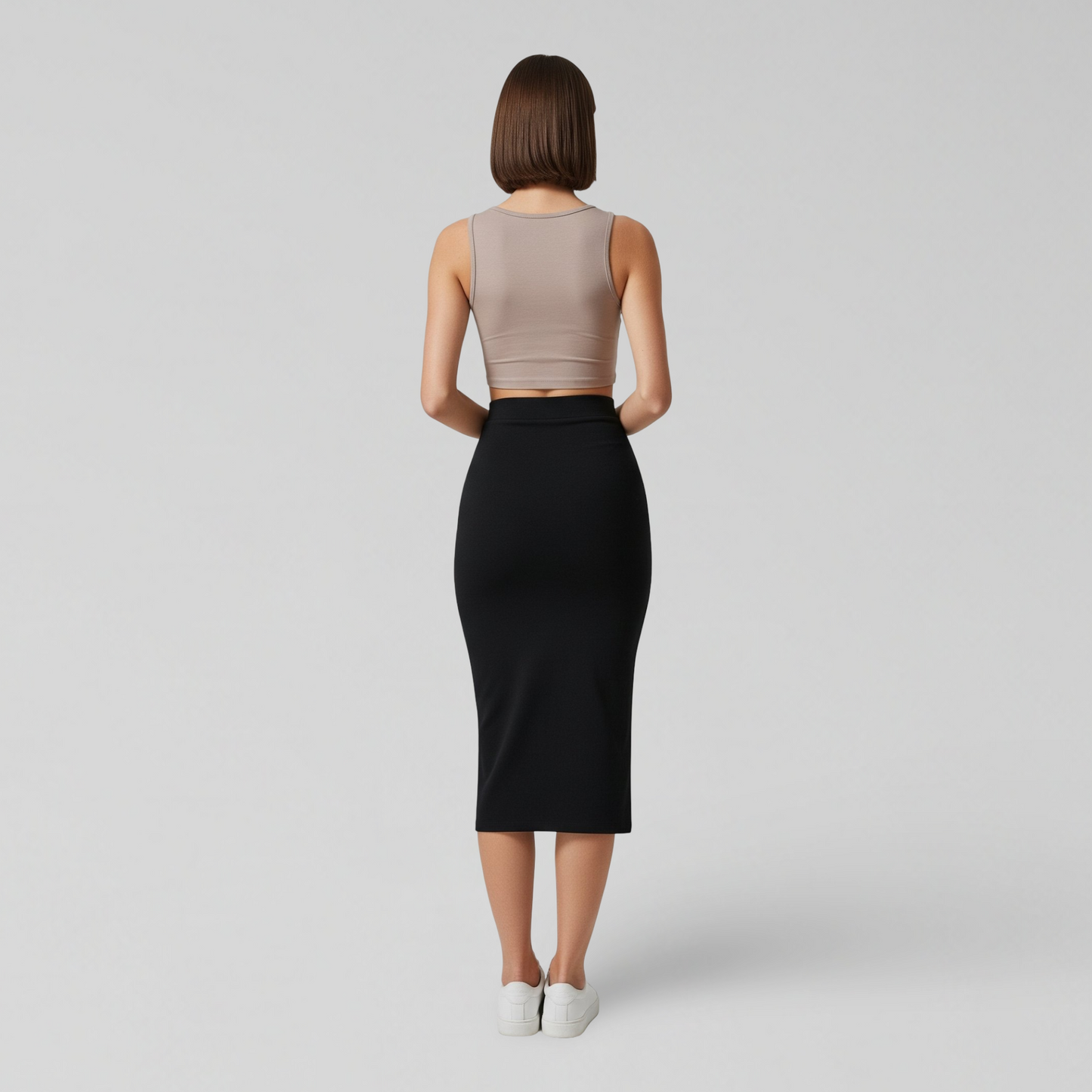 BLACK SLIT MIDI SKIRT