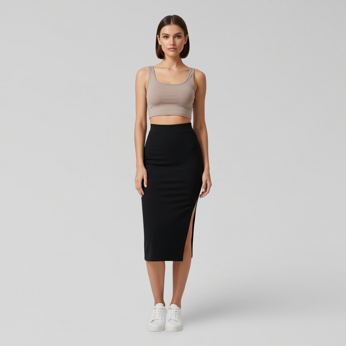 BLACK SLIT MIDI SKIRT