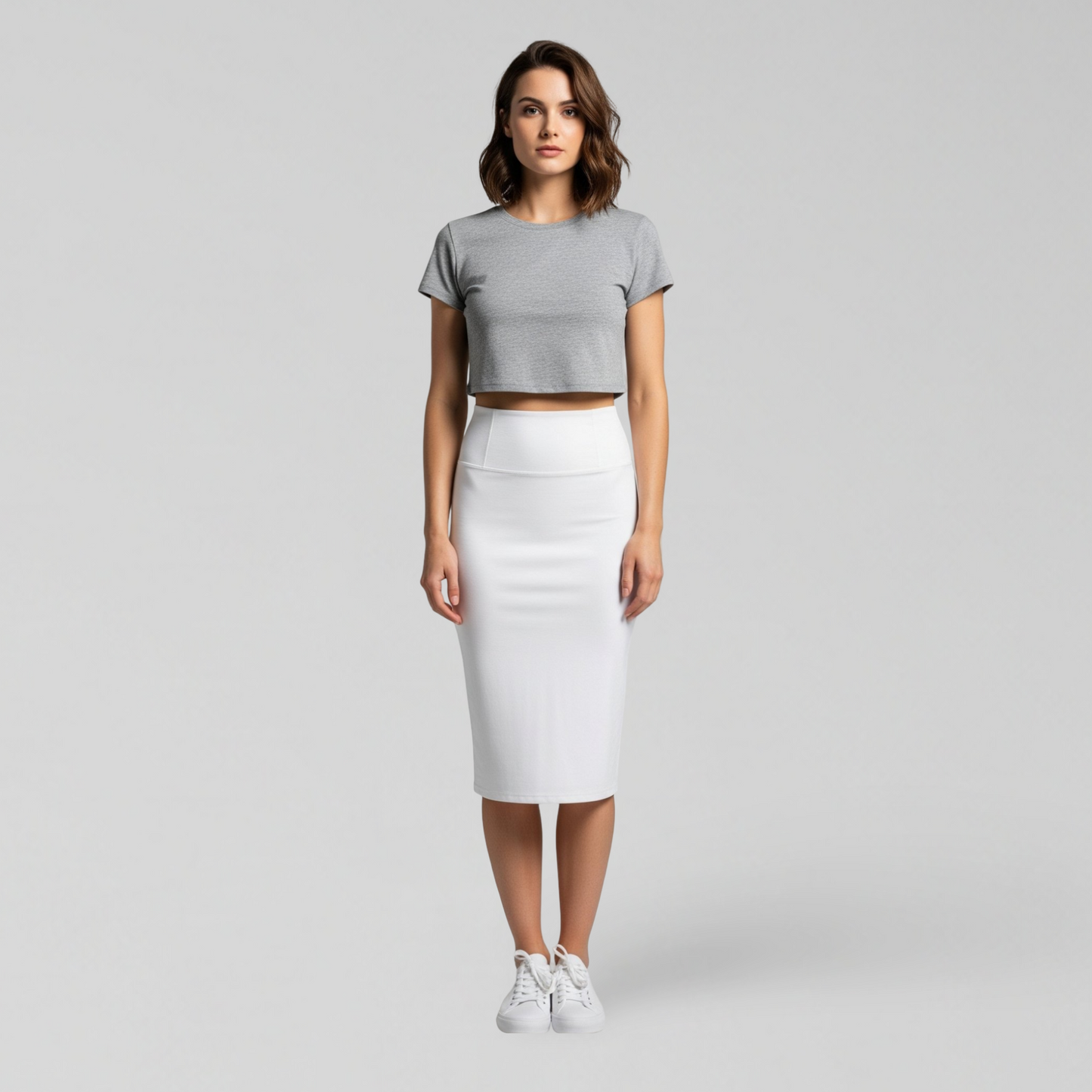 WHITE SLIT MIDI SKIRT