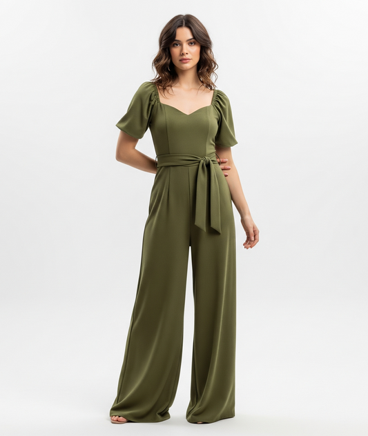 OLIVE GREEN WIDE-LEG JUMPSUIT