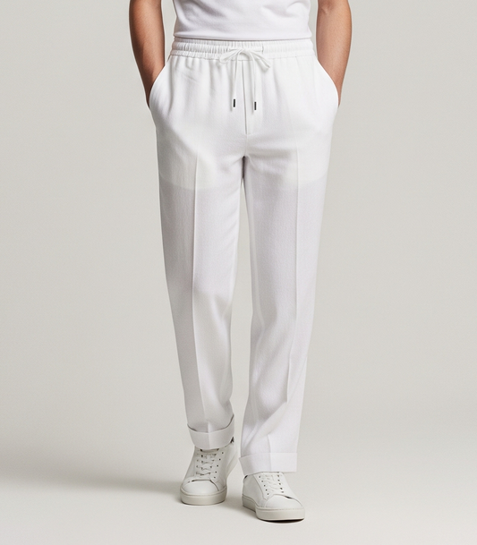 DRAWSTRING WHITE LINEN TROUSERS