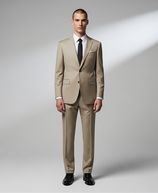 BEIGE THREE PIECE TAILORED SUIT