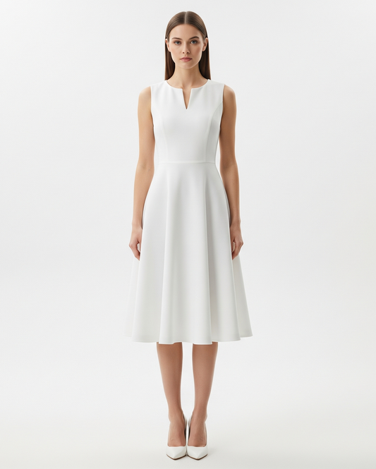 WHITE SLEEVELESS FIT-AND-FLARE DRESS