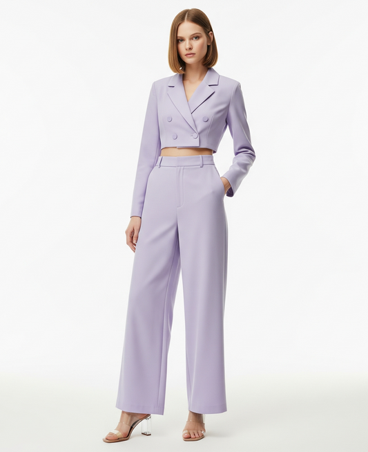 LILAC CROPPED BLAZER AND WIDE-LEG TROUSER SET