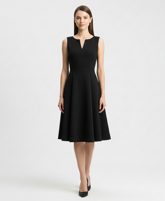 BLACK SLEEVELESS FIT-AND-FLARE DRESS