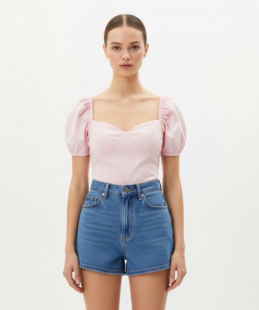PINK PUFF SLEEVE SWEETHEART TOP