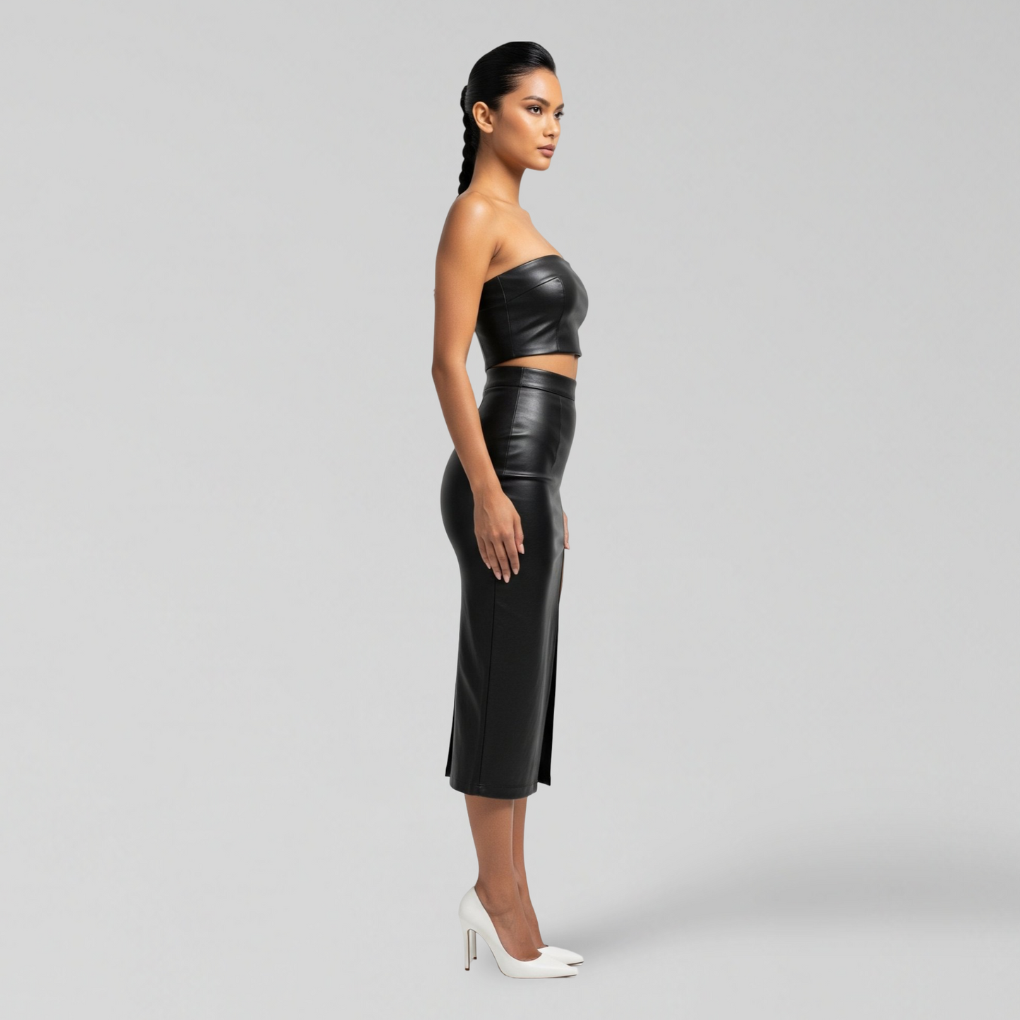 BLACK FAUX LEATHER TWO-PIECE SET