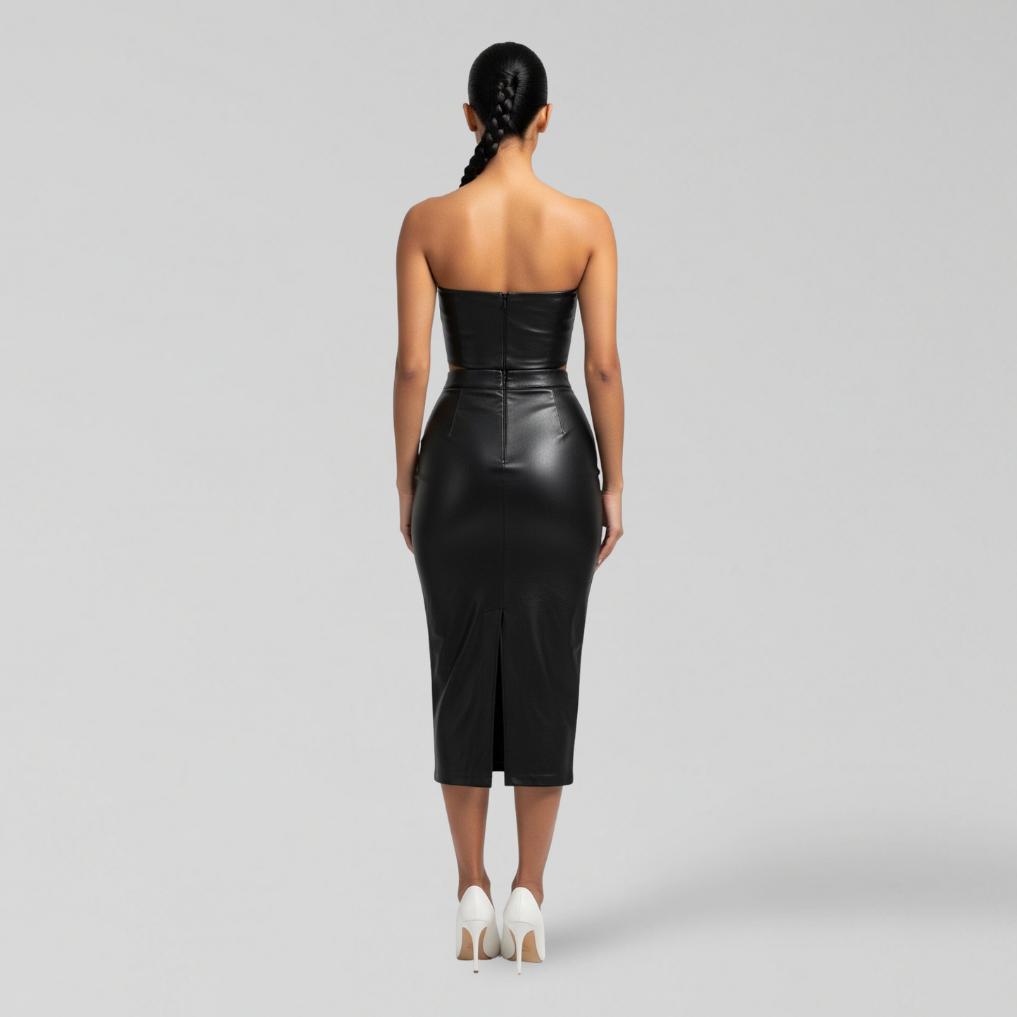 BLACK FAUX LEATHER TWO-PIECE SET